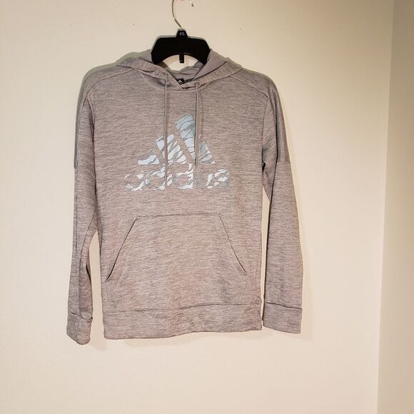ADIDAS Hoodie Women's Badge of Sport Camo Light Gray Melange Sweatshirt XS - Picture 1 of 5